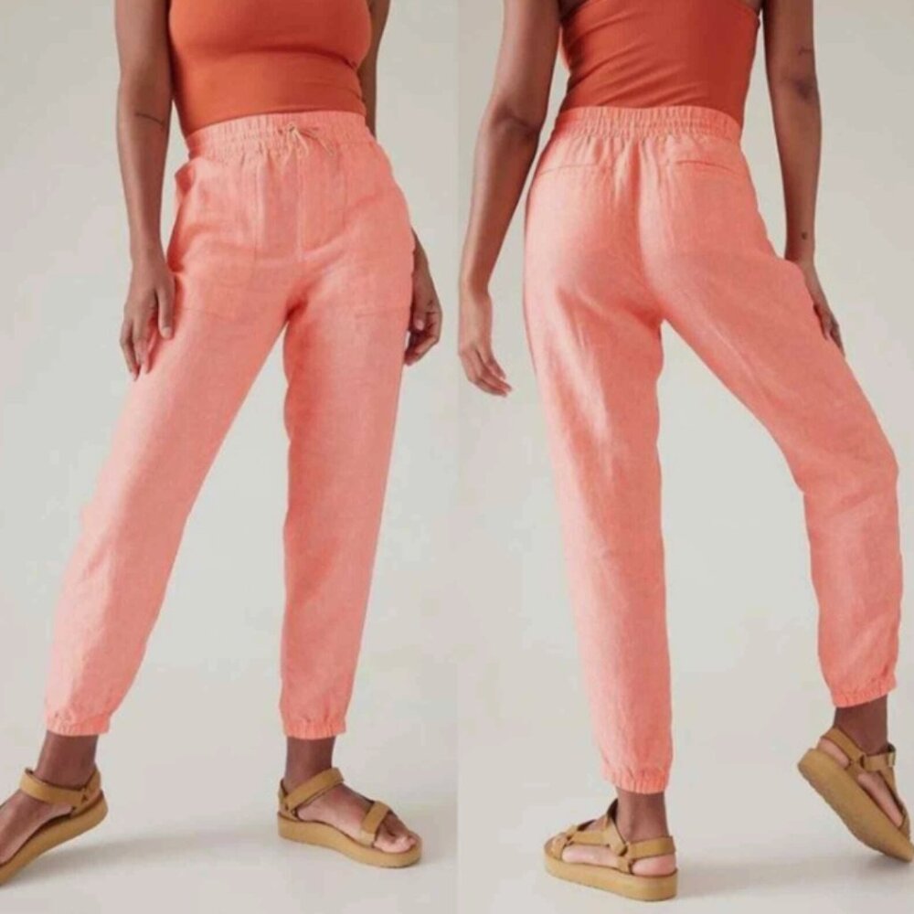 Athleta Pink Retreat Wide Leg 100% Linen Pants